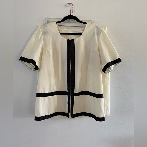 70s/80s handmade cream + black stripe top/cardigan and skirt set - Picture 1 of 8